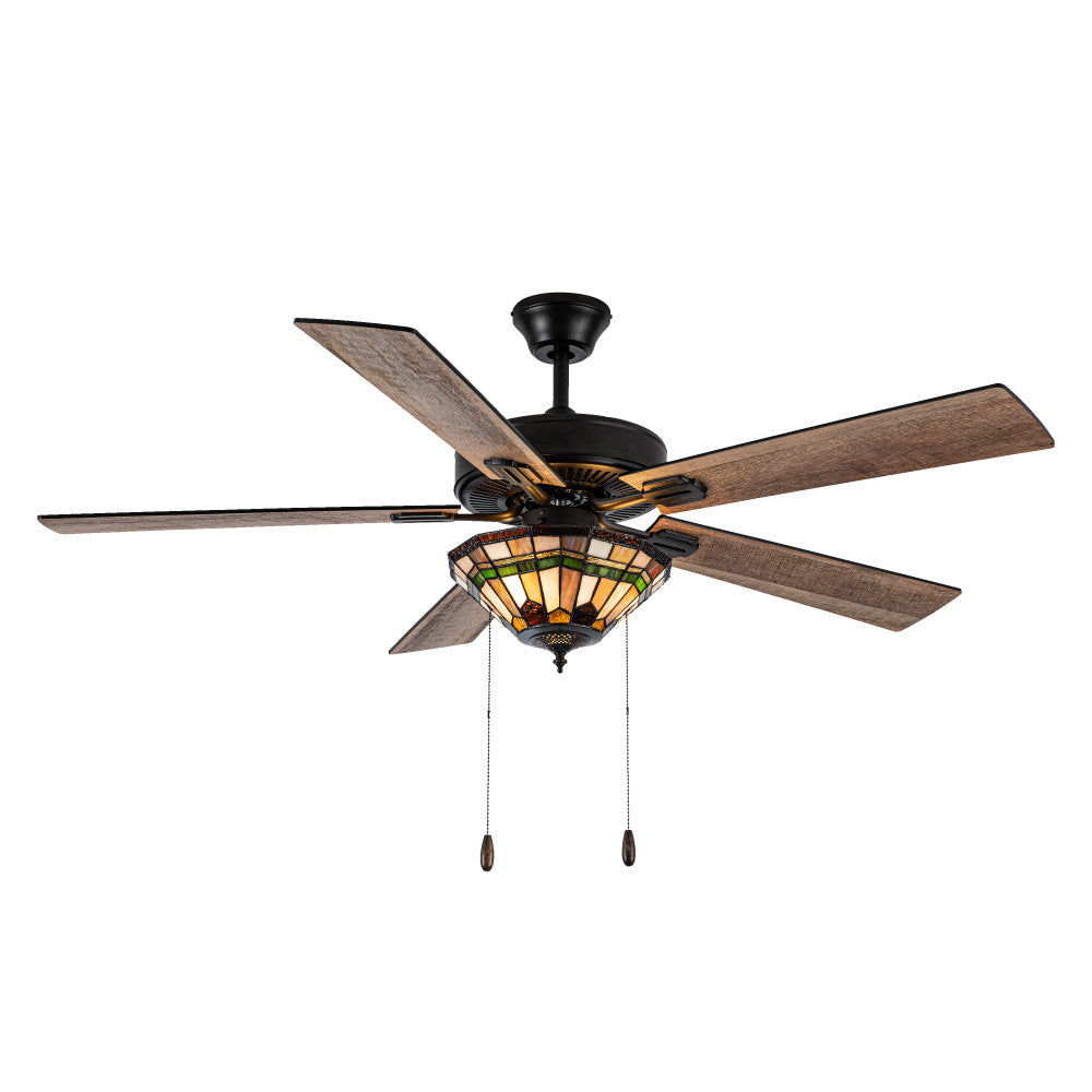 52" W 5-Blade Remote-Controlled Ceiling Fan Tiffany Glass