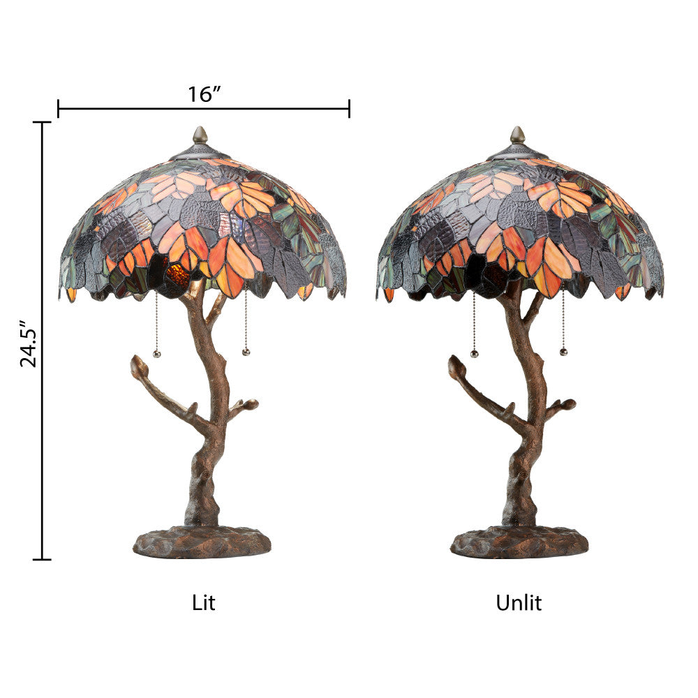 24.5"H Stained Glass Marvel Maple Table Lamp with Tree Trunk Base