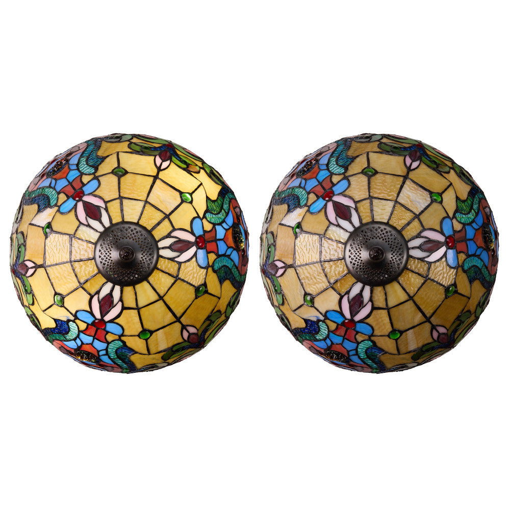 24" H Margaret Double Lit Amber Tiffany Style Stained Glass Table Lamp