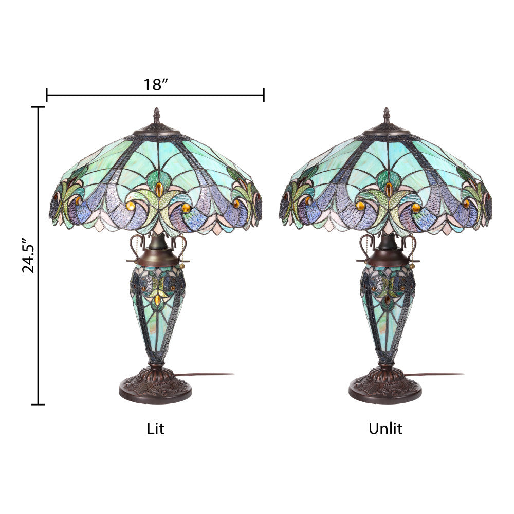 24.5" H Halston Double Lit Teal Bowl Shade Stained Glass Table Lamp
