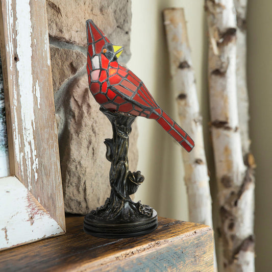 13.5"H Cardinal Stained Glass Bird Accent Lamp