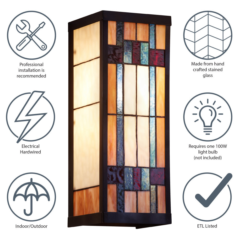 16.25"H Multicolored 1-Light Mission Style Outdoor Sconce
