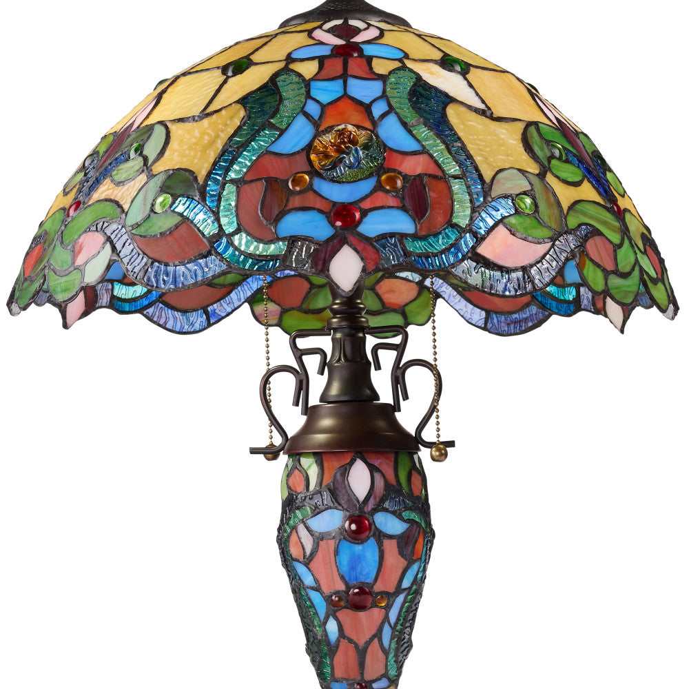 24" H Margaret Double Lit Amber Tiffany Style Stained Glass Table Lamp
