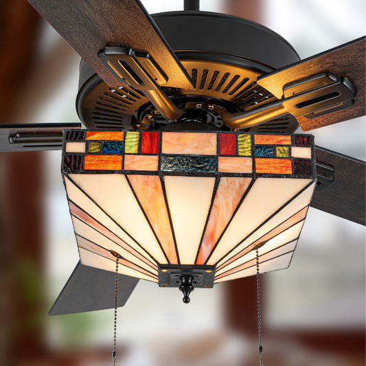 52" W Kyle Indoor Tiffany Stained Glass Ceiling Fan with Remote Control