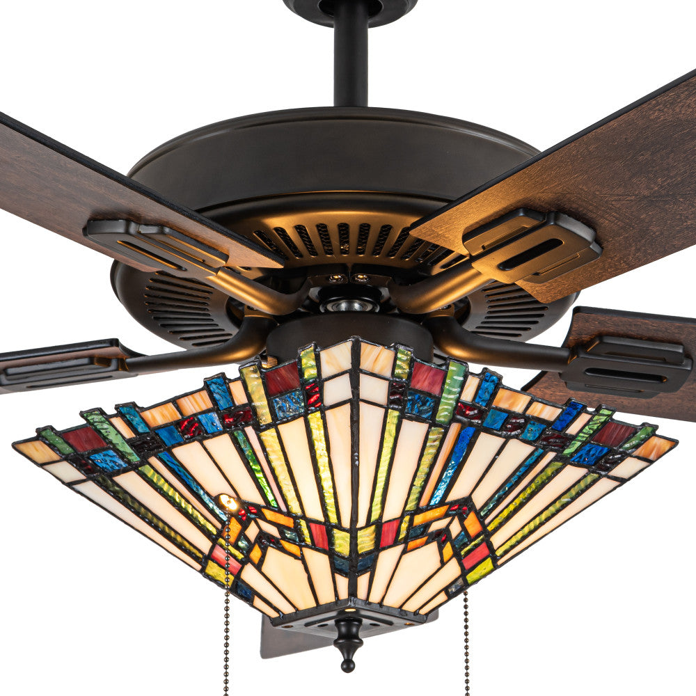 52"W LED Orson Craftsman Stained Glass 5-Blade Ceiling Fan with Remote Control