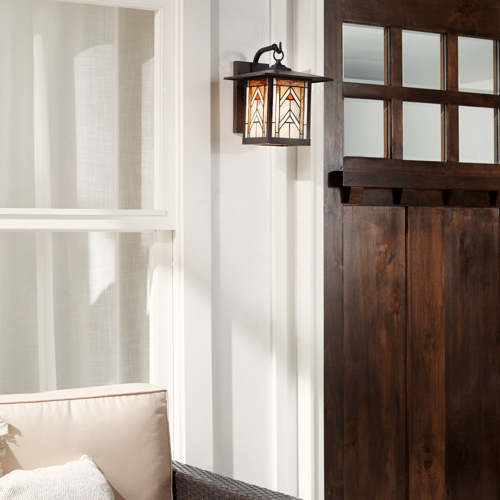 River of Goods Terracotta Stained Glass and Oil Rubbed Bronze 1-Light Outdoor Lantern Wall Sconce