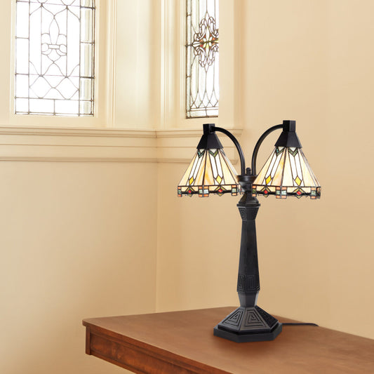 21"H Bryant Prairie Style Stained Glass Table Lamp with Black Block Base