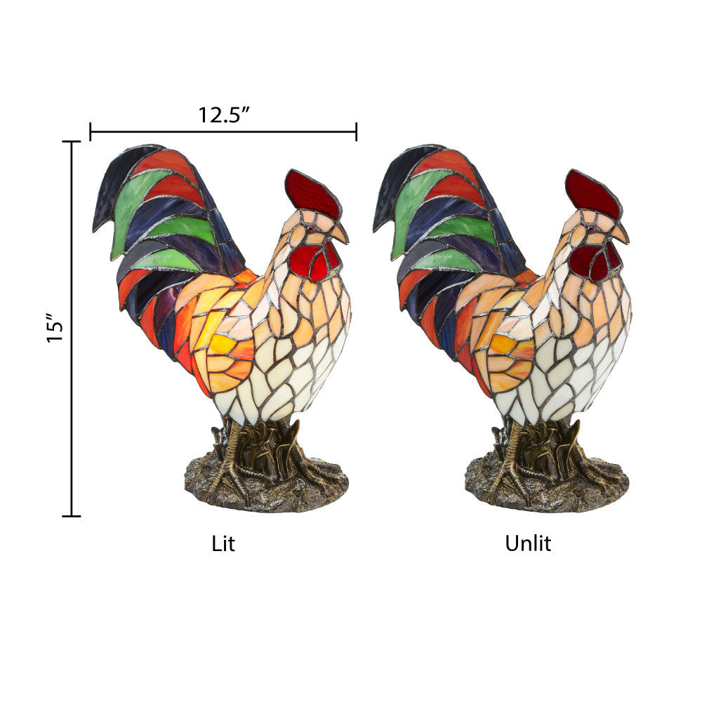 15"H Stained Glass Rooster Accent Lamp