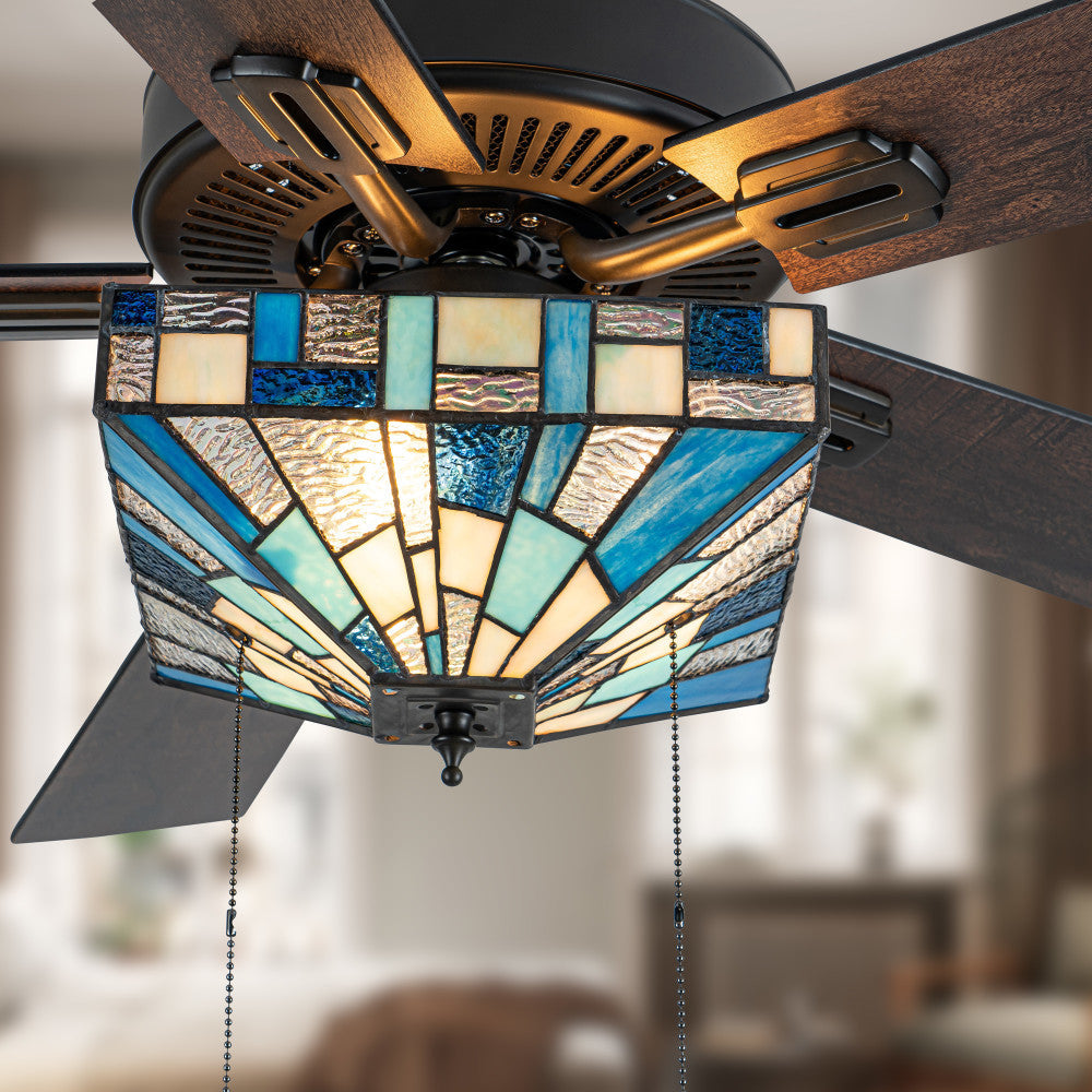 52" W Kyle Indoor Tiffany Stained Glass Ceiling Fan with Remote Control
