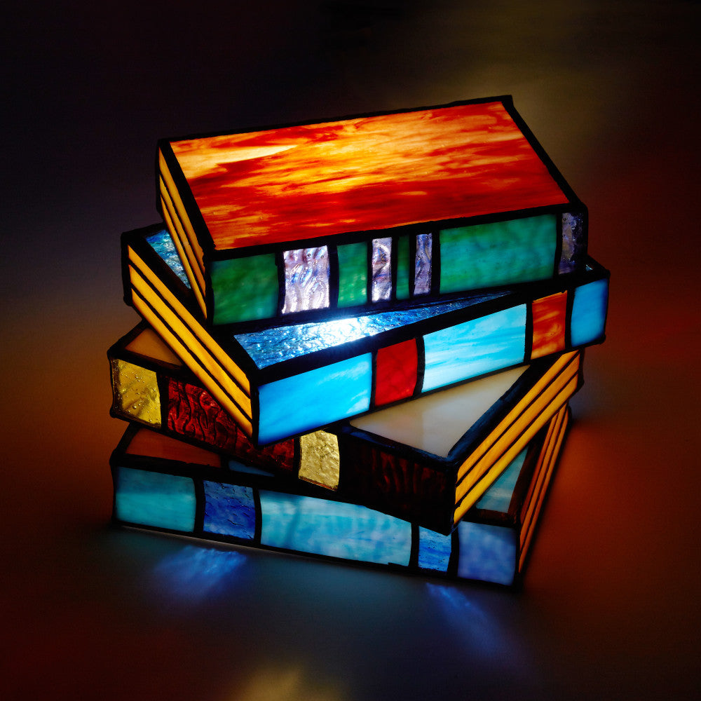 5.75" H Multi-Colored Book Stack Stained Glass Accent Lamp