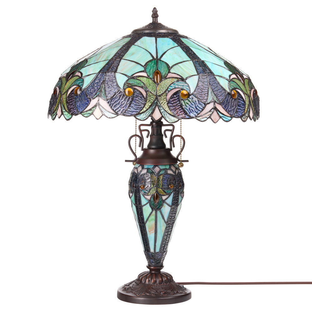 24.5" H Halston Double Lit Teal Bowl Shade Stained Glass Table Lamp