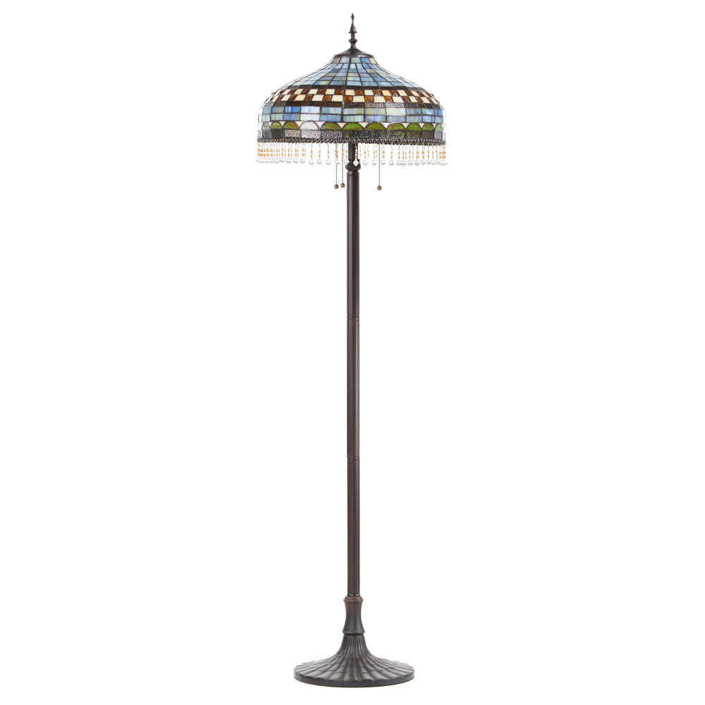 64" H Veronica Blue Stained Glass Dome Shade Candlestick Floor Lamp