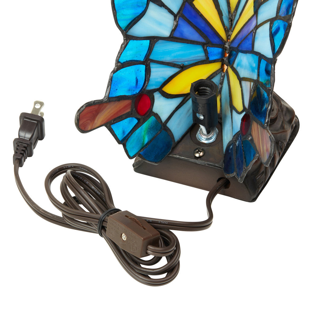 9"H Tiffany Stained Glass Flying Butterfly Accent Lamp