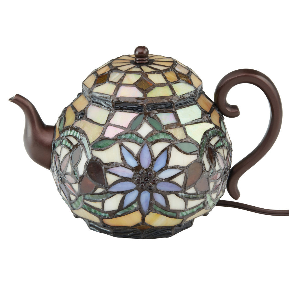 6.5"H Stained Glass Teapot Accent Lamp