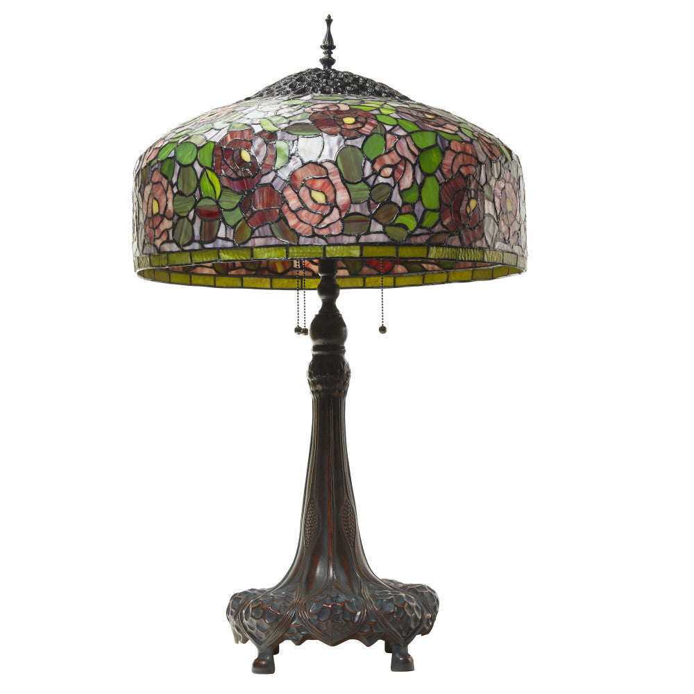 35.5"H Rose Bush Tiffany-Style Stained Glass Table Lamp