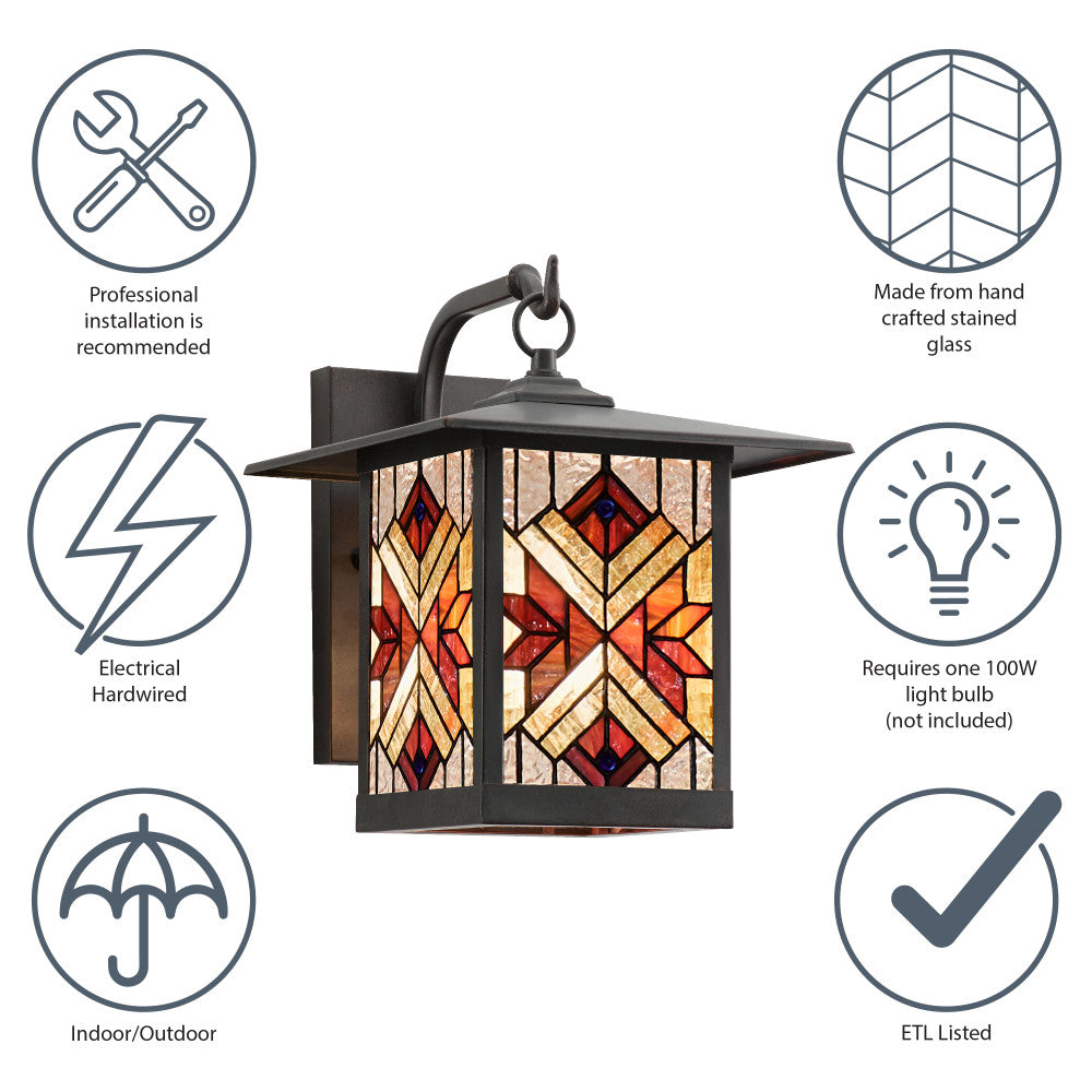 River of Goods Red Stained Glass and Oil Rubbed Bronze 1-Light Outdoor Lantern Wall Sconce