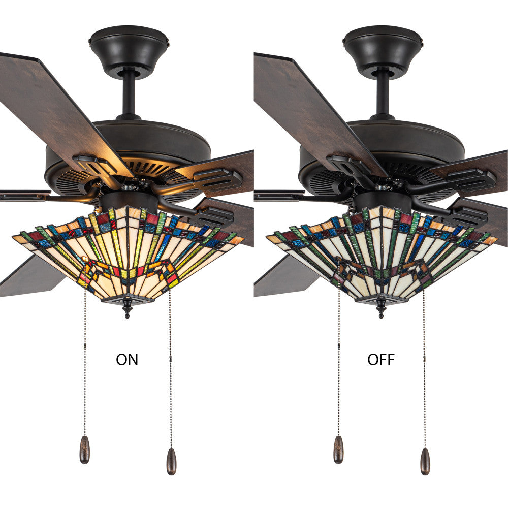 52"W LED Orson Craftsman Stained Glass 5-Blade Ceiling Fan with Remote Control