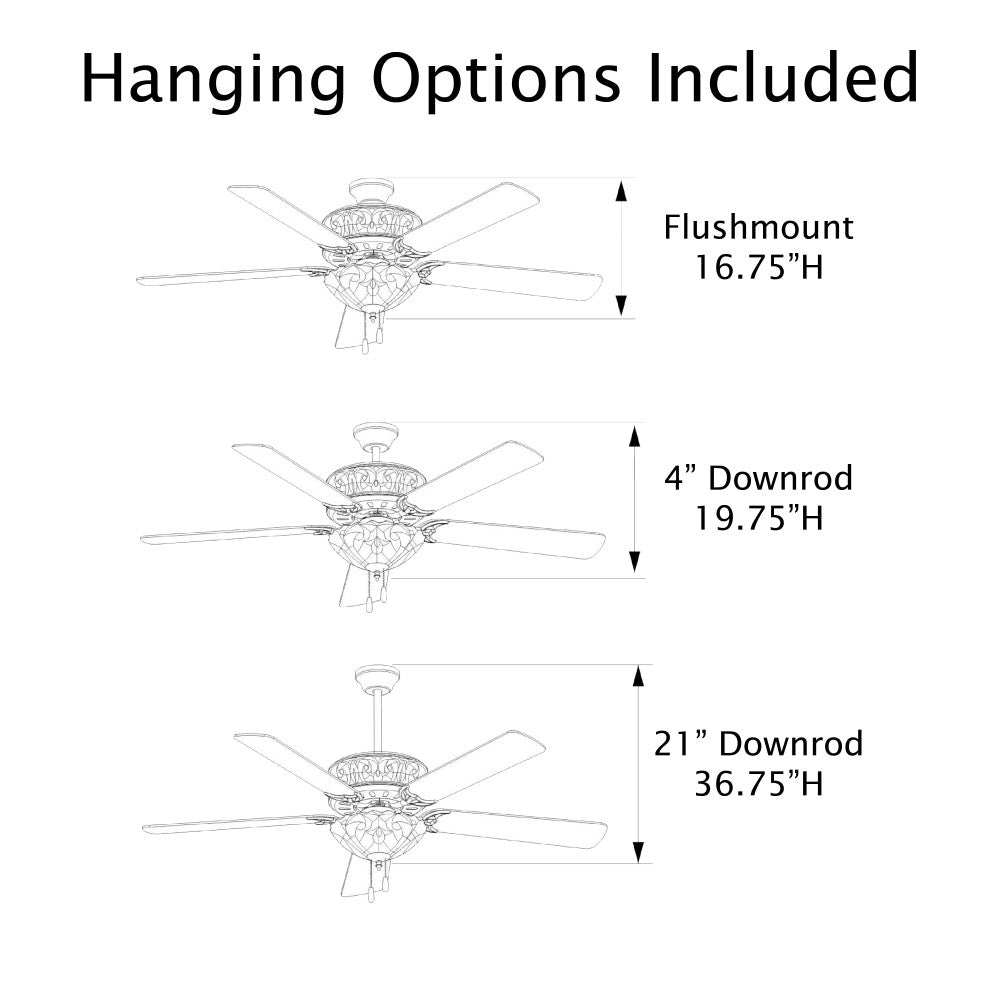 52"W LED Tiffany Style Stained Glass Magna Carta Ceiling Fan with Remote