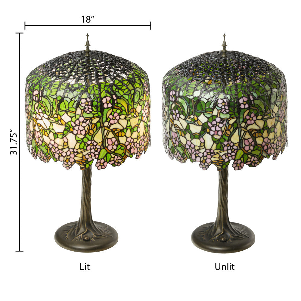 31.75" H Cherry Blossoms Stained Glass Table Lamp