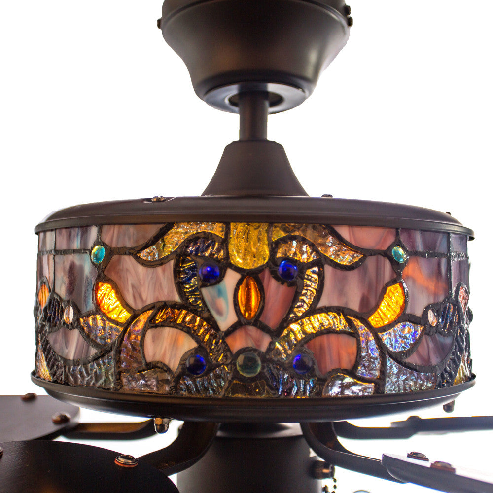 52"W LED Tiffany Style Stained Glass Magna Carta Ceiling Fan with Remote