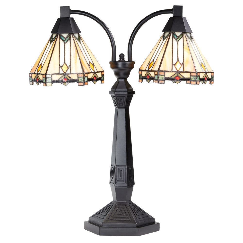 21"H Bryant Prairie Style Stained Glass Table Lamp with Black Block Base