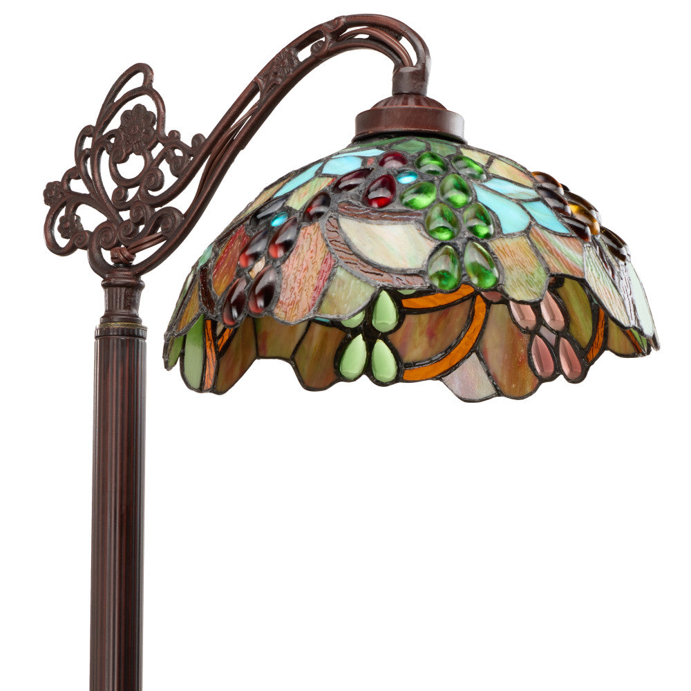 60" H Victoria Brown Candlestick Base with Stained Glass Dome Shade Floor Lamp