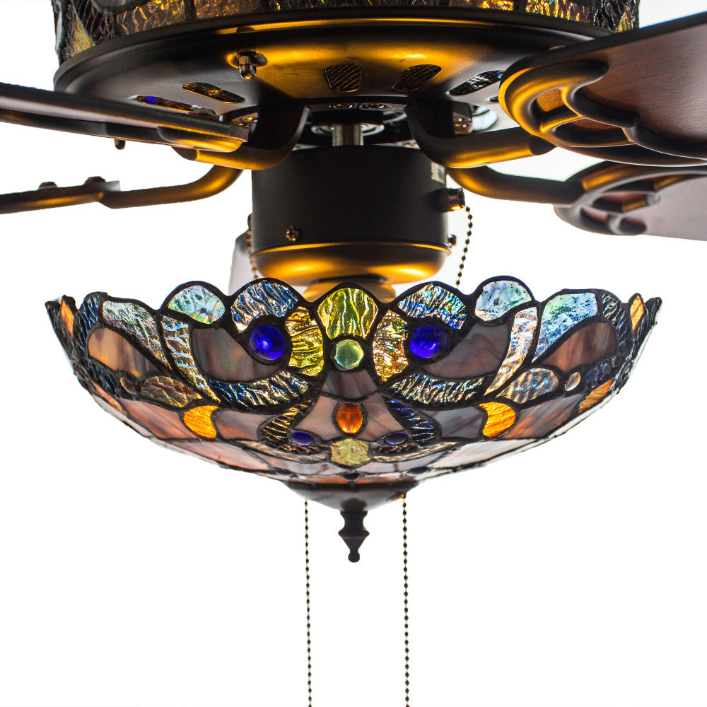 52"W LED Tiffany Style Stained Glass Magna Carta Ceiling Fan with Remote