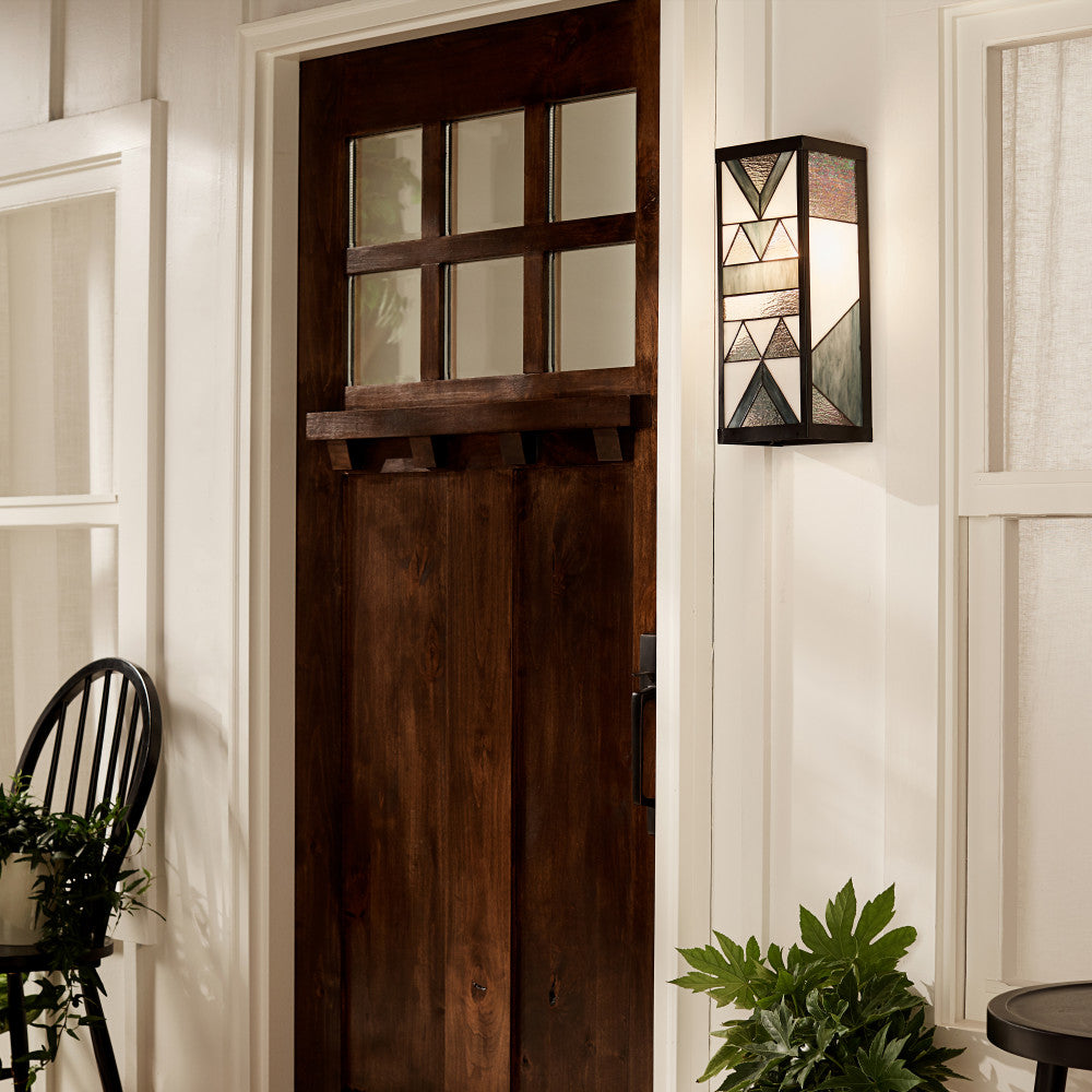 River of Goods Grey Stained Glass and Black Satin Rectangular 1-Light Outdoor Wall Sconce