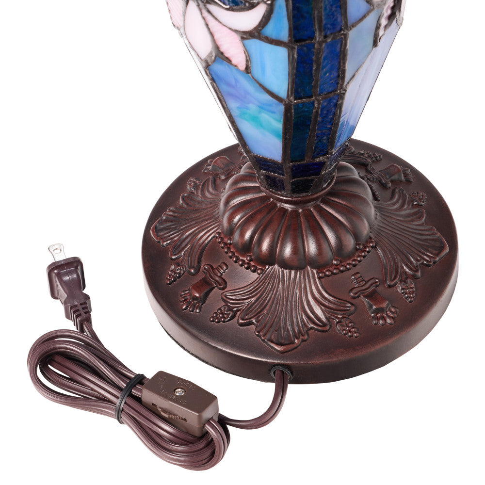 24.5" H Victorian Blue Dome Shade Double Lit Tiffany-Style Stained Glass Table Lamp