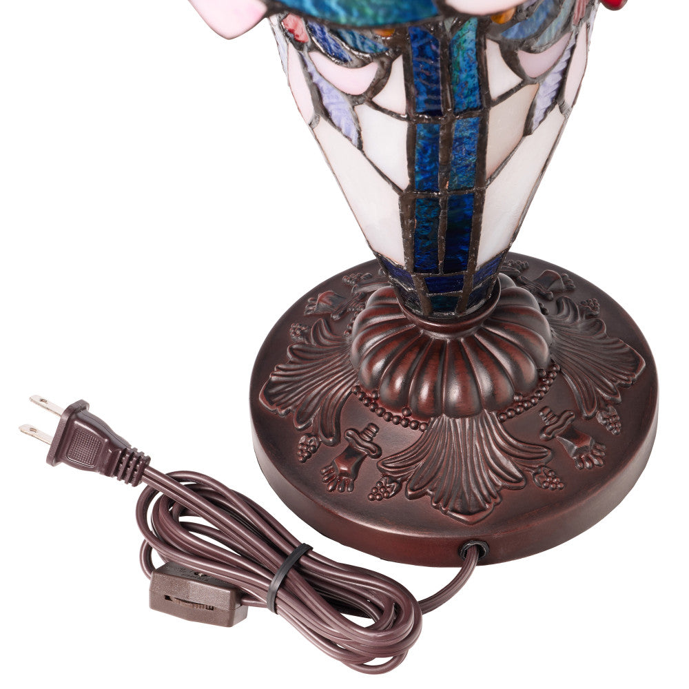 24.5" H Victorian Ivory Dome Shade Double Lit Tiffany-Style Stained Glass Table Lamp