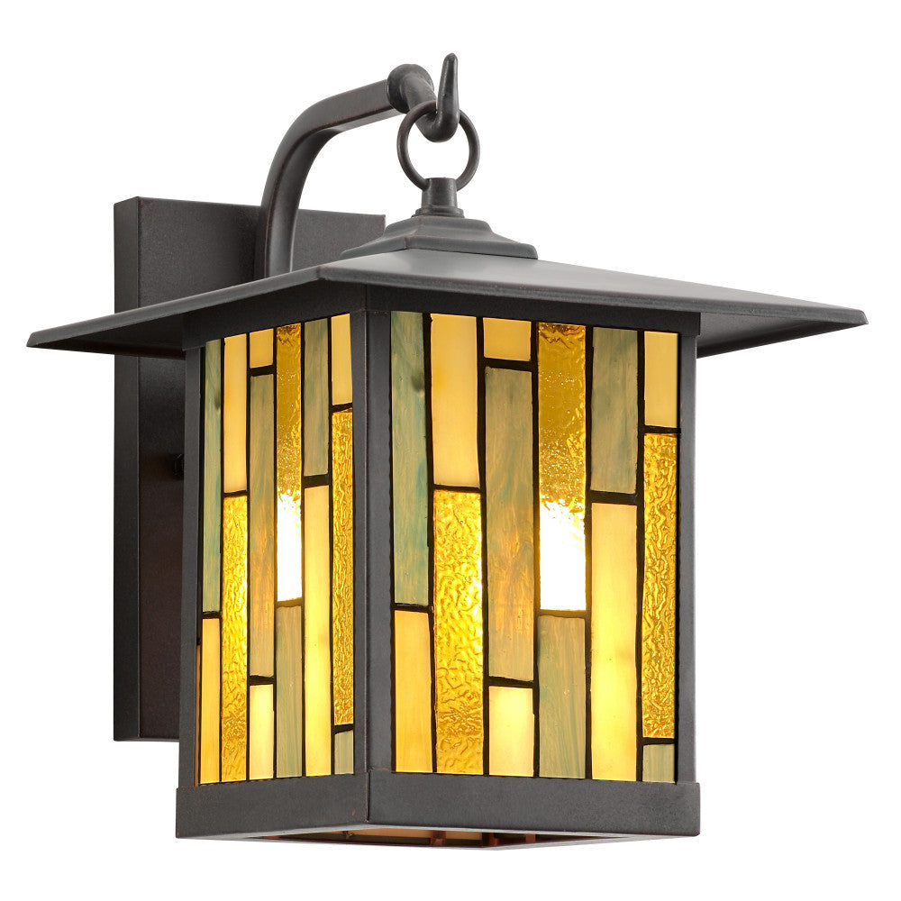 River of Goods Amber Stained Glass and Oil Rubbed Bronze 1-Light Outdoor Lantern Wall Sconce