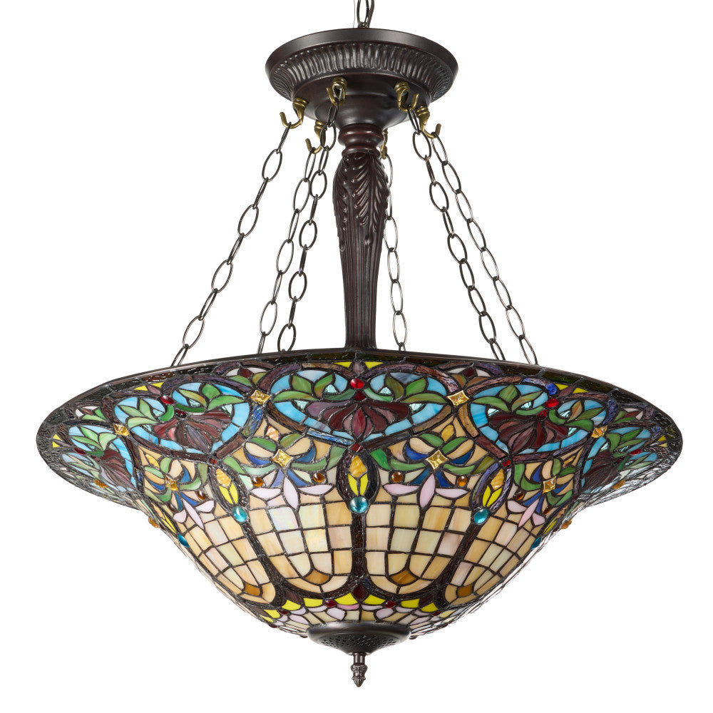 24" W Delilah Traditional Multicolor Stained Glass Bowl Shade Pendant