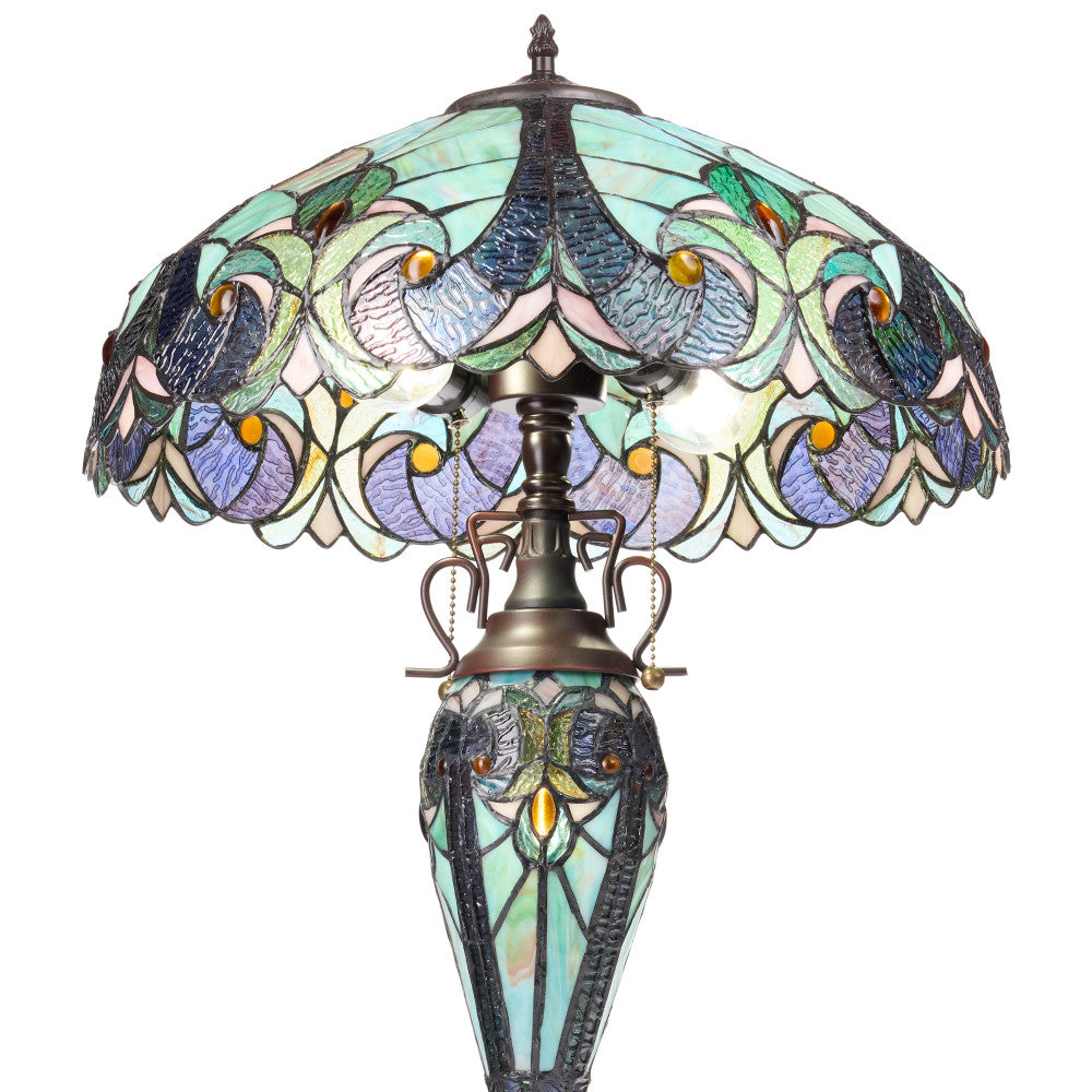 24.5" H Halston Double Lit Teal Bowl Shade Stained Glass Table Lamp
