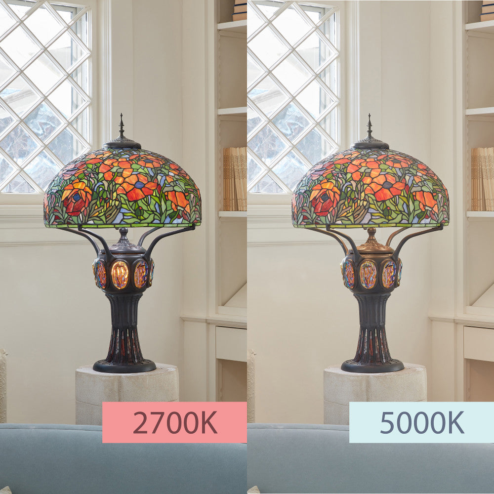 36" H Poppies Tiffany-Style Stained Glass Table Lamp