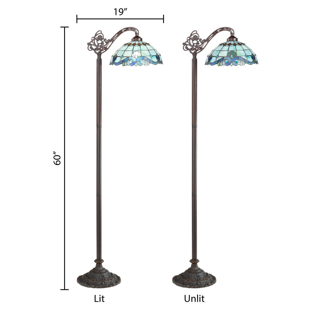 60" H Sophia Blue Stained Glass Bowl Shade Candlestick Floor Lamp