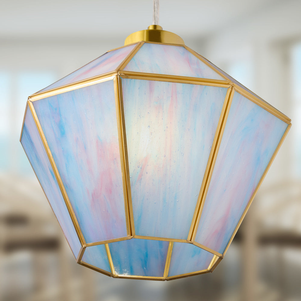 10" W Bouvier Metal and Stained Glass Pendant Light