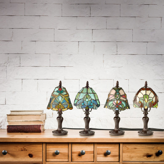 Set of 4 Family Favorites Tiffany Style Stained Glass Mini Accent Lamps