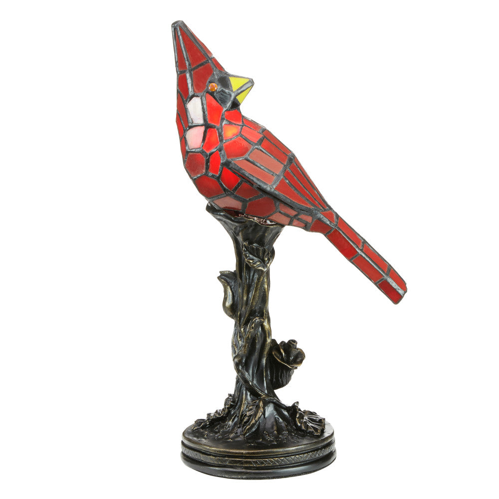 13.5"H Cardinal Stained Glass Bird Accent Lamp