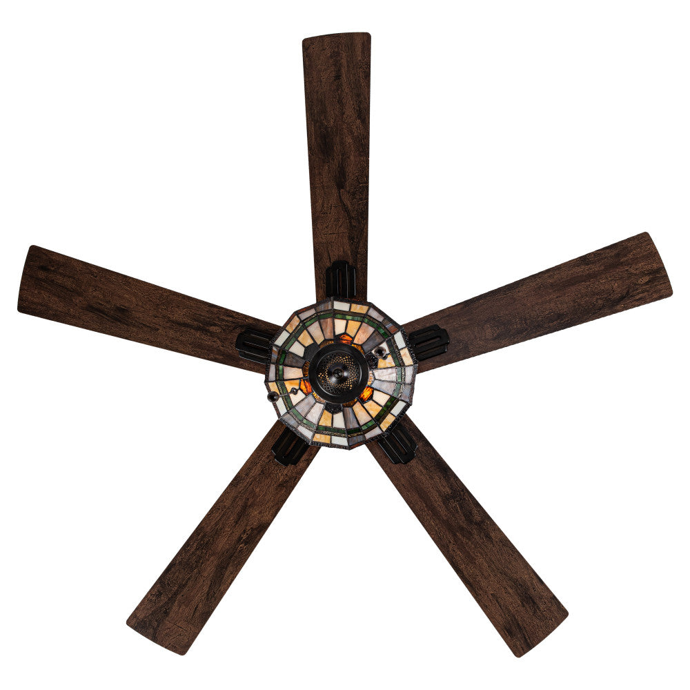 52" W 5-Blade Remote-Controlled Ceiling Fan Tiffany Glass