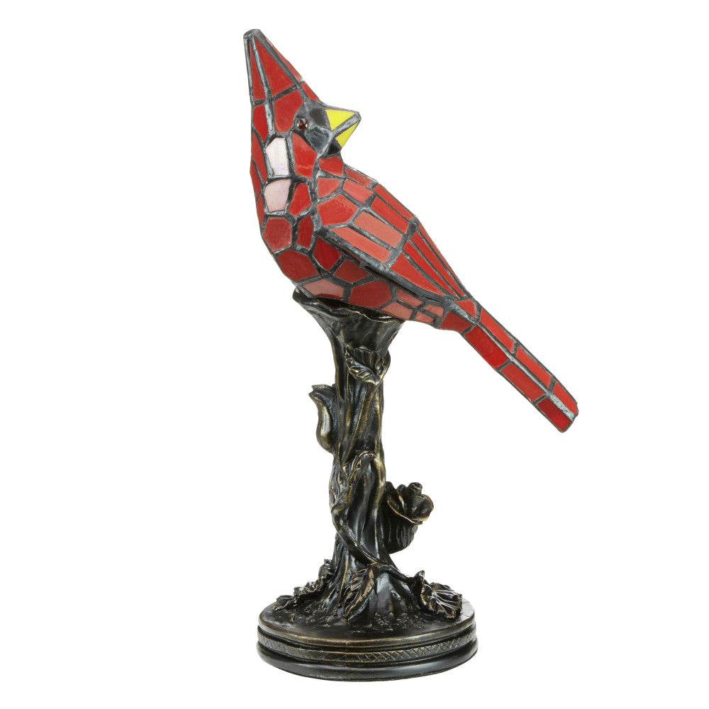 13.5"H Cardinal Stained Glass Bird Accent Lamp