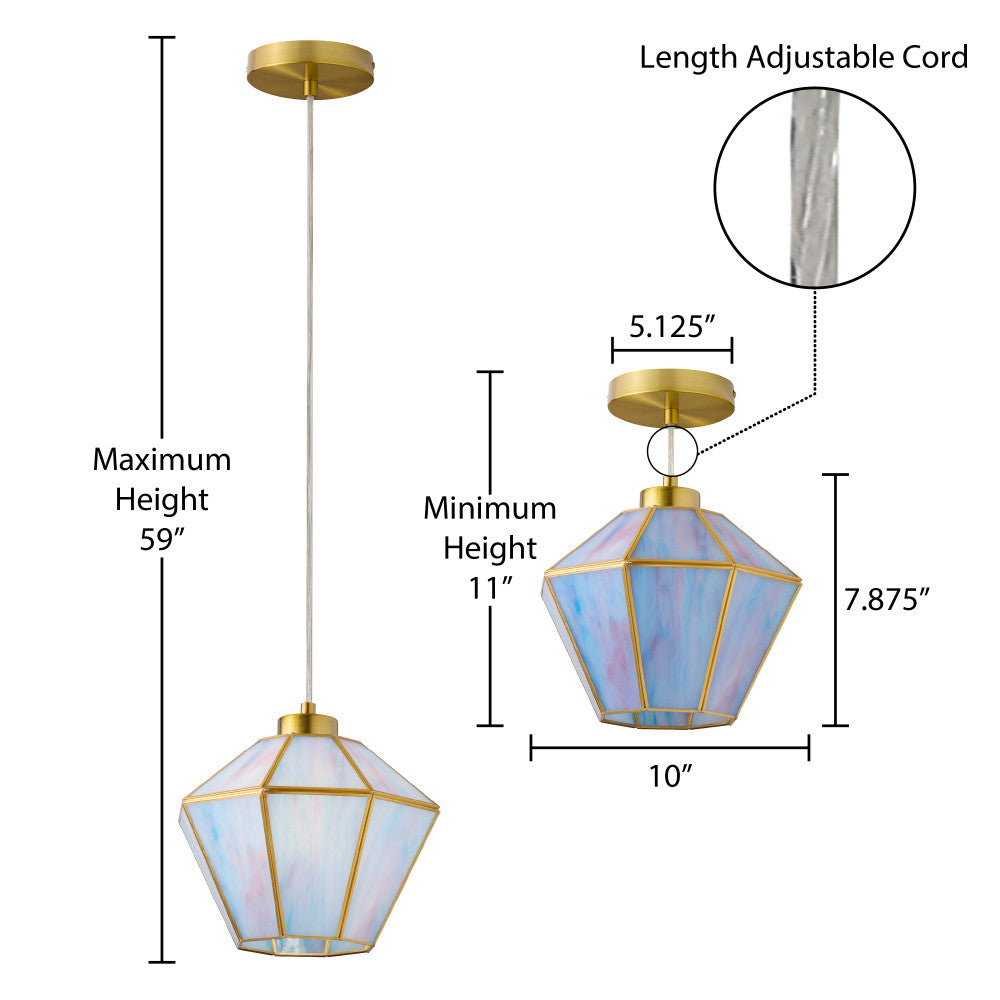 10" W Bouvier Metal and Stained Glass Pendant Light