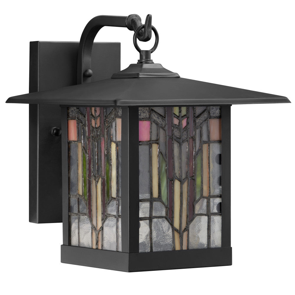 River of Goods Red Stained Glass and Black 1-Light Outdoor Lantern Wall Sconce