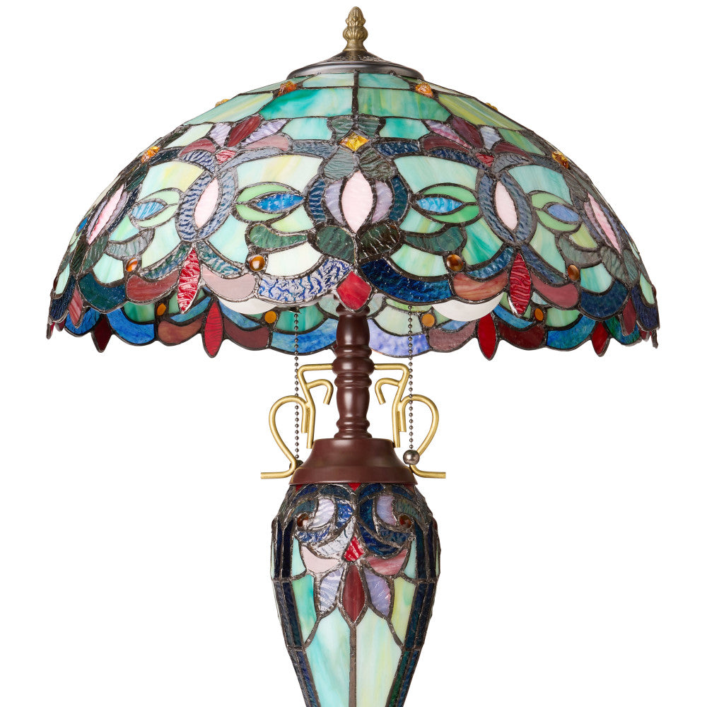 24.5" H Victorian Green Dome Shade Double Lit Tiffany-Style Stained Glass Table Lamp