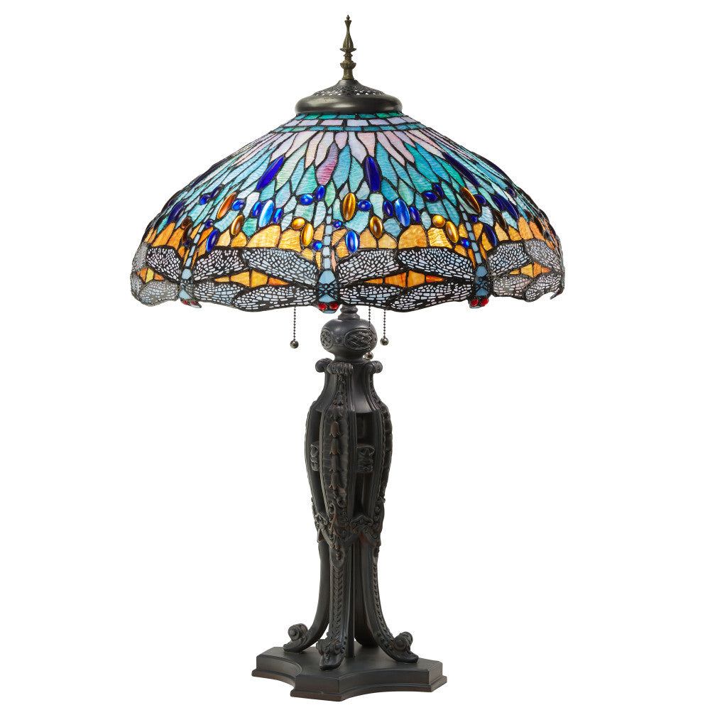 35" H Dragonfly Tiffany-Style Stained Glass Table Lamp