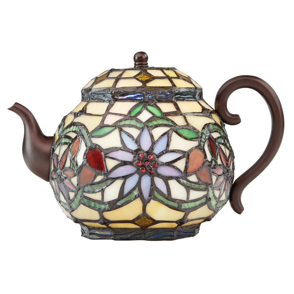 6.5"H Stained Glass Teapot Accent Lamp