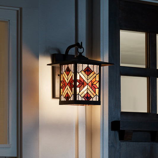 River of Goods Red Stained Glass and Oil Rubbed Bronze 1-Light Outdoor Lantern Wall Sconce