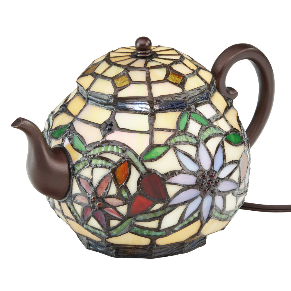 6.5"H Stained Glass Teapot Accent Lamp