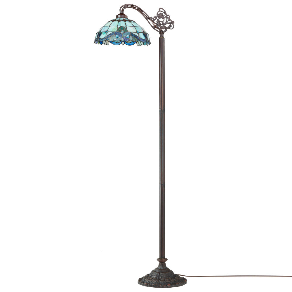 60" H Sophia Blue Stained Glass Bowl Shade Candlestick Floor Lamp