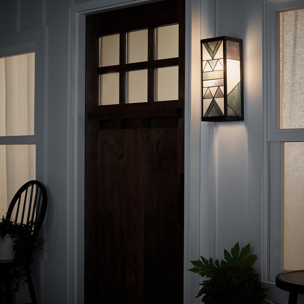 River of Goods Grey Stained Glass and Black Satin Rectangular 1-Light Outdoor Wall Sconce