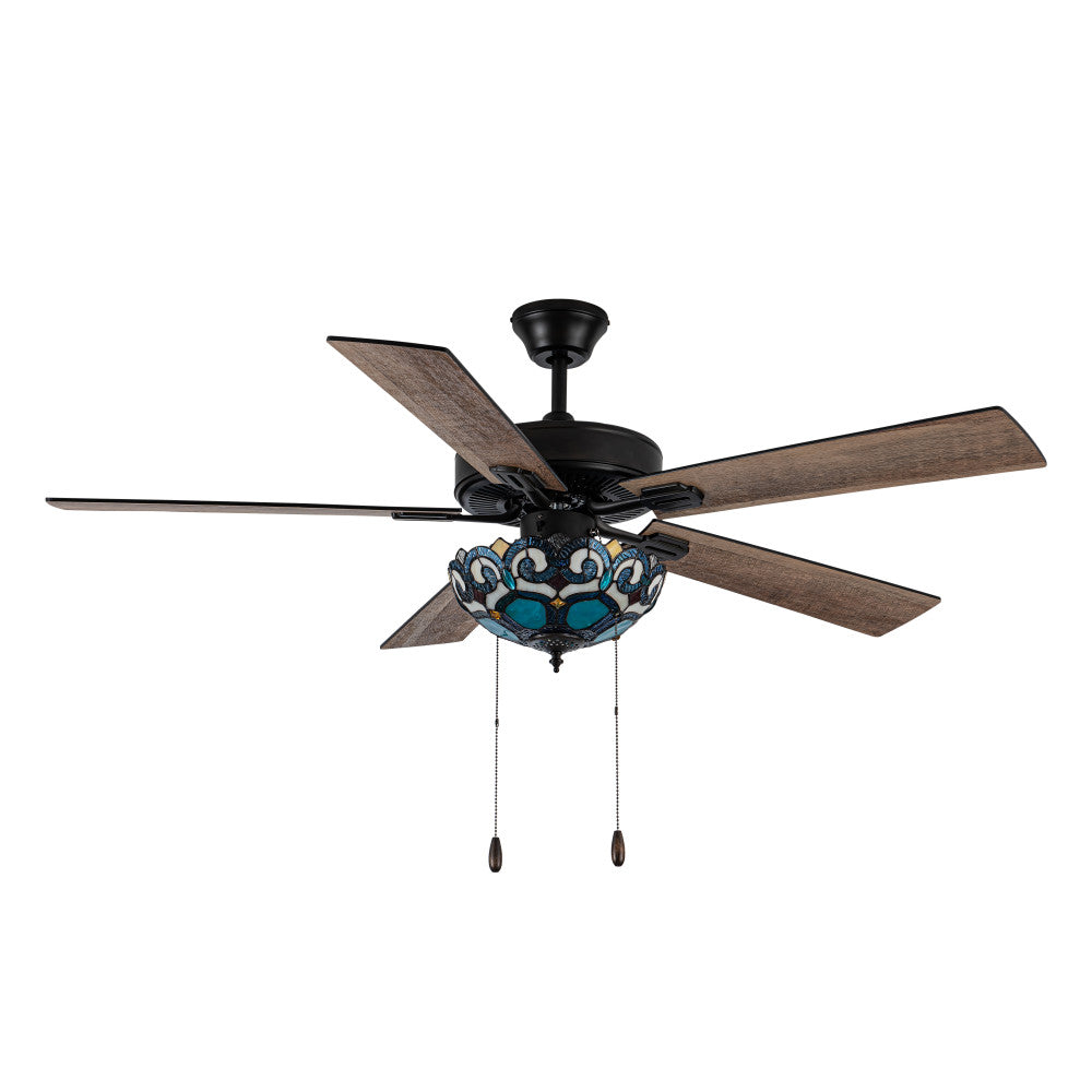 52"W 5-Blade Remote-Controlled Ceiling Fan Tiffany Glass